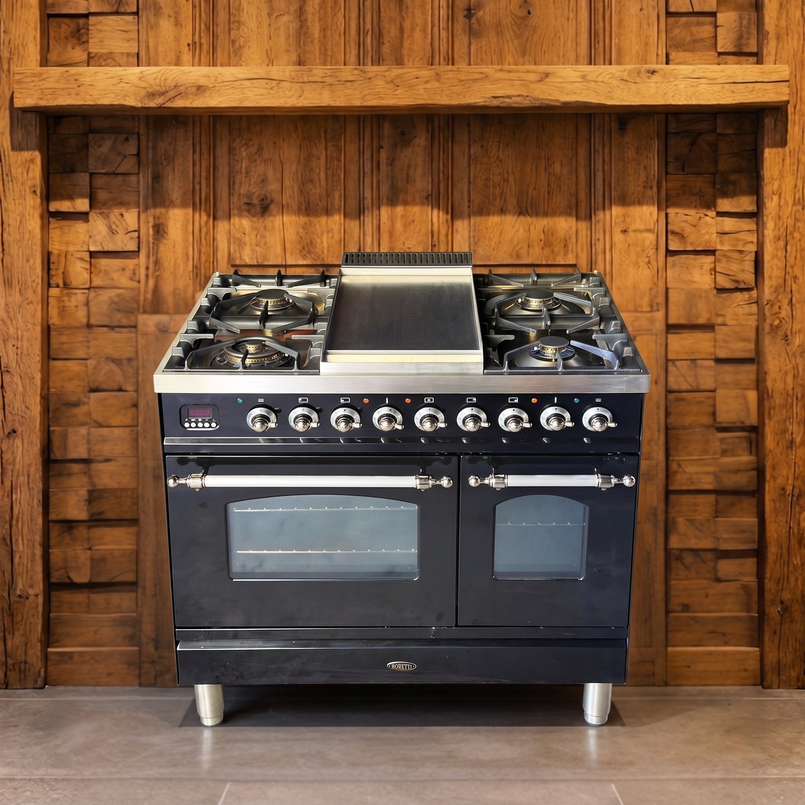 Boretti · 90 cm · 5-pits · 2 ovens · Hoogglans Zwart