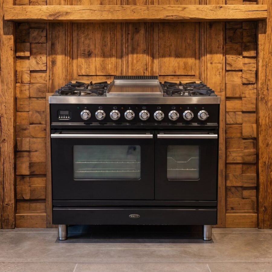 Boretti · 90 cm · 5-pits · 2 ovens · Hoogglans Zwart