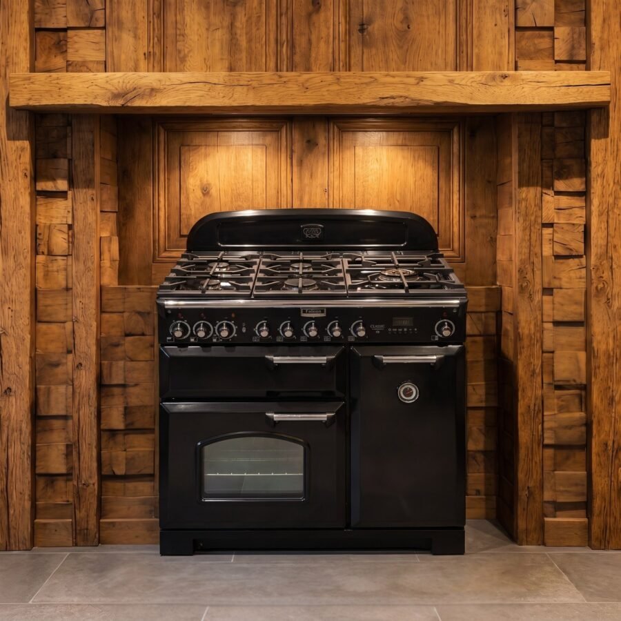 Falcon Classic Deluxe · 90 cm · 5-pits · 3 ovens · Hoogglans Zwart