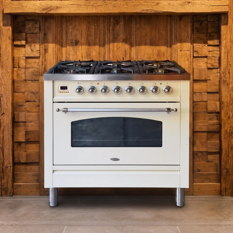 Boretti 6 pits oud wit fornuis 90 cm met wokbrander