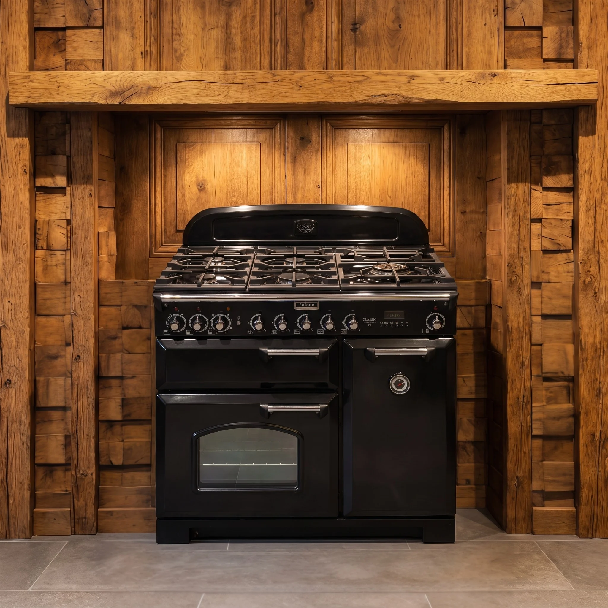 Falcon Classic Deluxe Zwart fornuis 90 cm drie ovens, foto 1 van 4