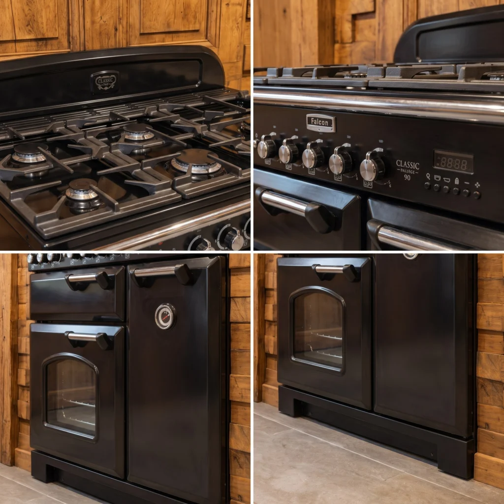 Falcon Classic Deluxe Zwart fornuis 90 cm drie ovens — foto 3 van 4