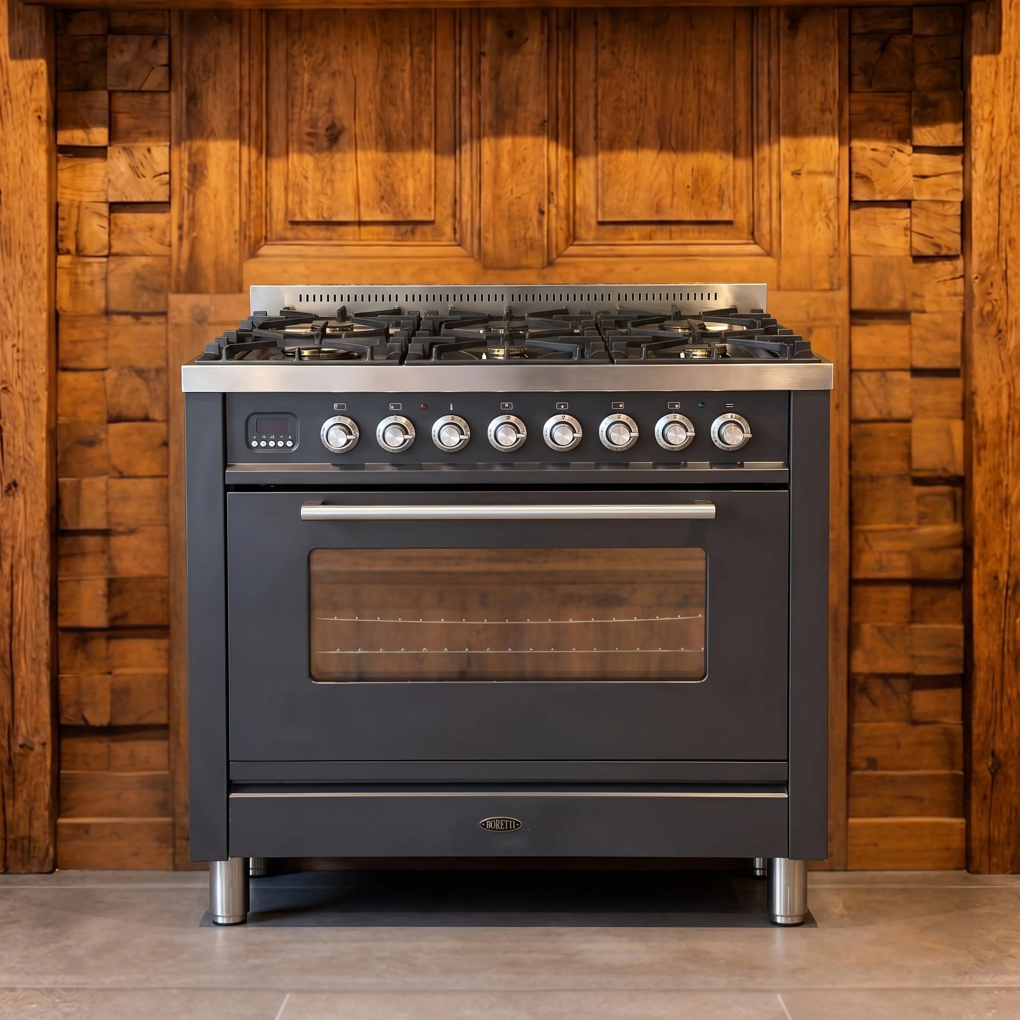 Boretti antraciet fornuis 90 cm 6-pits & 300 graden oven, foto 1 van 3