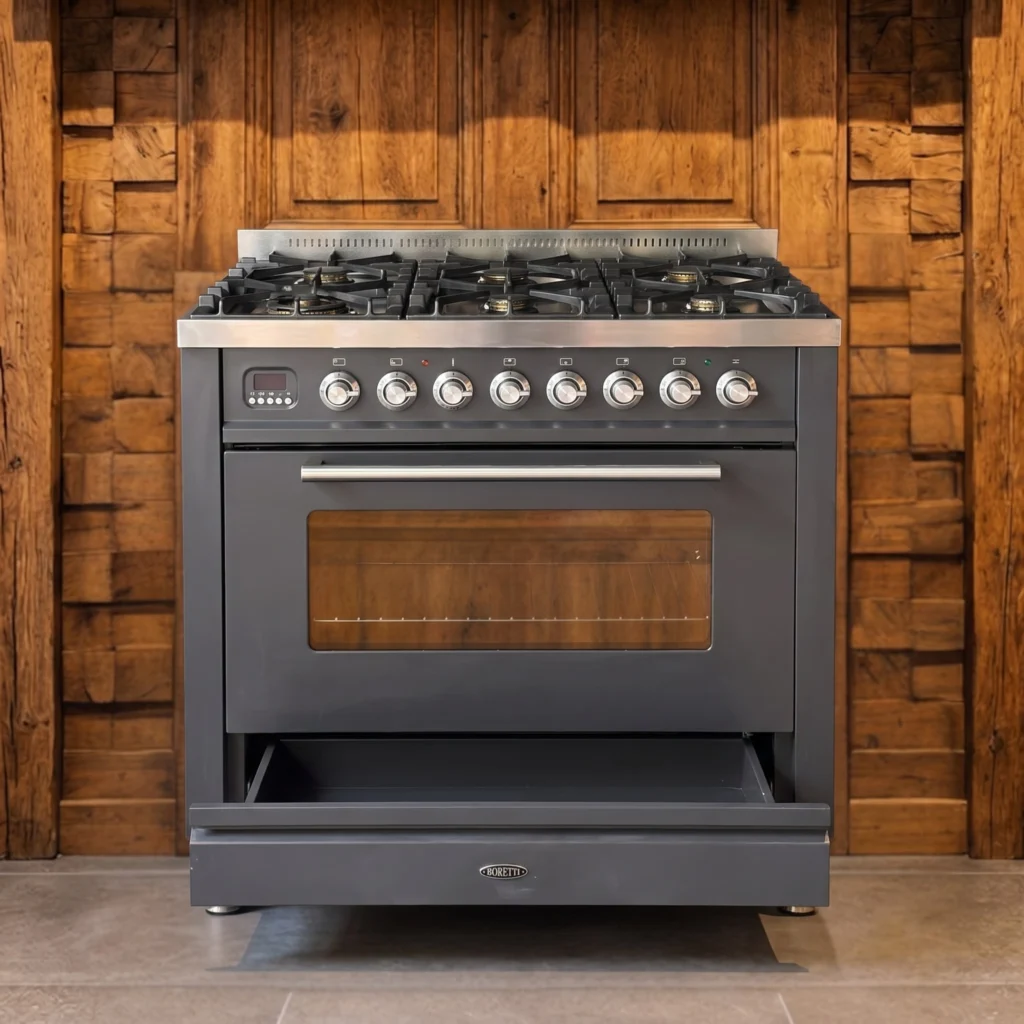 Boretti antraciet fornuis 90 cm 6-pits & 300 graden oven — foto 2 van 3